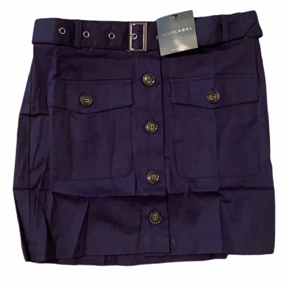NWT JLUXLABEL Navy Archer Button Up Mini Skirt